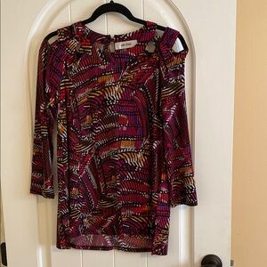 Jones Studio Red and Pink Asymmetrical Blouse with Cut Out Design